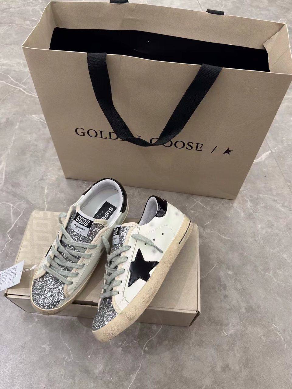 Super-Star Donna Bianco Nero Argento Glitterato