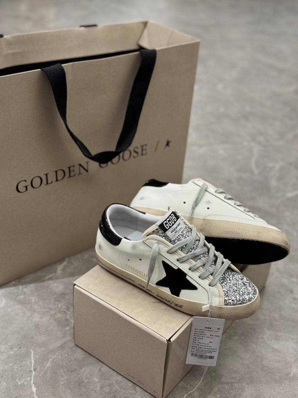 Super-Star Donna Bianco Nero Argento Glitterato