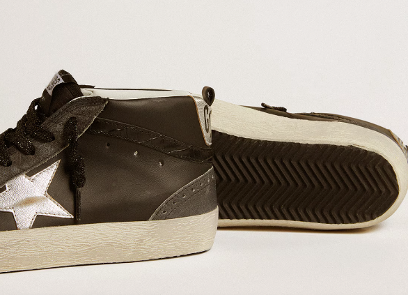 Mid Star Donna in pelle nera con stella in pelle laminata argento