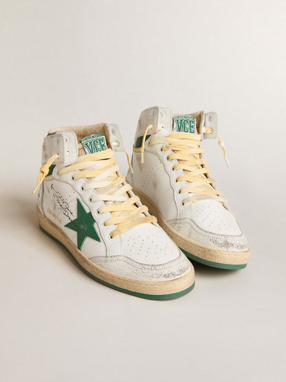 Mid Star Uomo in pelle bianca con stella in pelle verde