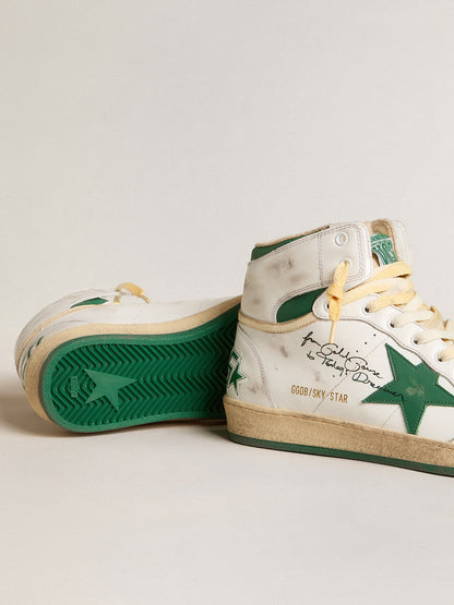 Mid Star Uomo in pelle bianca con stella in pelle verde